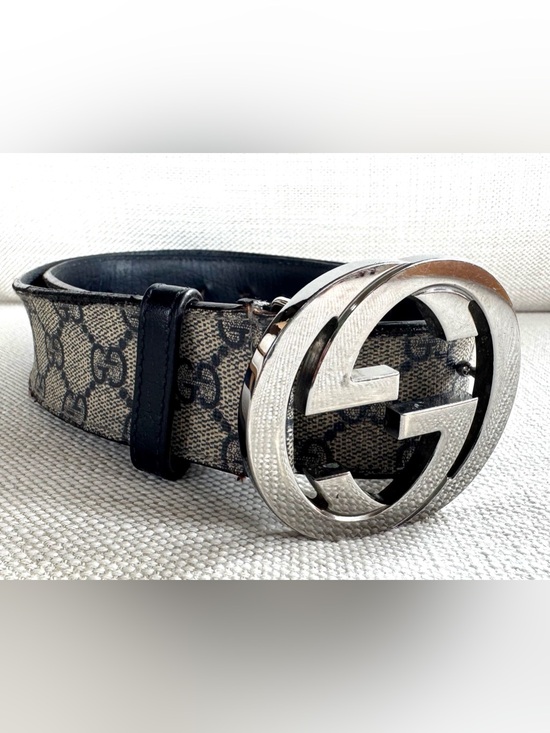 Gucci Accessories - GUCCI GG Supreme Interlocking G Belt Blue Gray Monogram Leather 85/34